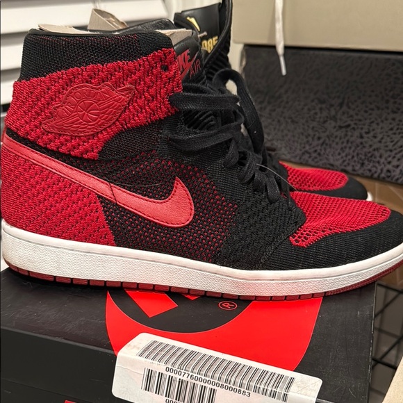 Nike Air Jordan 1 Flyknit Red and Black High Tops - Picture 1 of 7